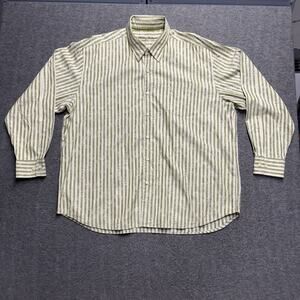 Tommy Bahama Silk Blend Shirt Mens 2XL XXL Green Striped Embroidered Long Sleeve